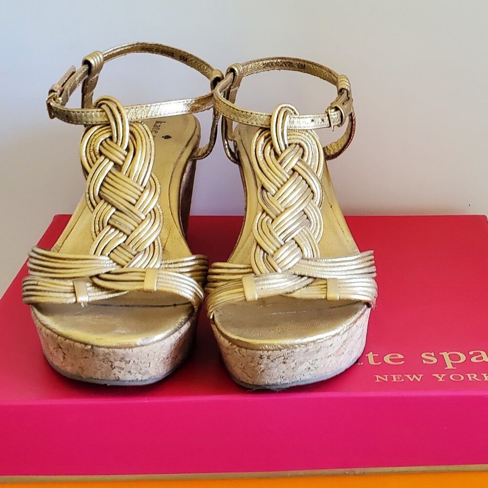 KATE SPADE WEDGE SANDALS Size 6 Gold Leather
